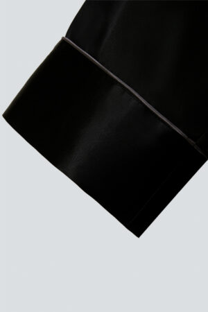 Black silk robe hem showcasing the luxurious detail of Rome Men's Silk Robe.