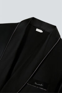 Rome Men's Black Silk Robe classic shawl collar featuring the MANITO brand tag.