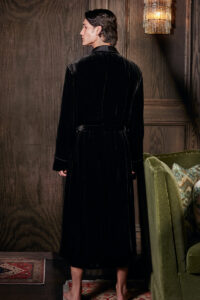 Rear view of MANITO velvet robe for men, emphasizing the soft texture and back belt detail.