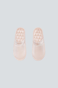 Top view of pink Authentic Women's Silk Lounge Shoes featuring uniform diamond quilting from heel to toe.