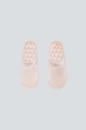 Top view of pink Authentic Women's Silk Lounge Shoes featuring uniform diamond quilting from heel to toe.