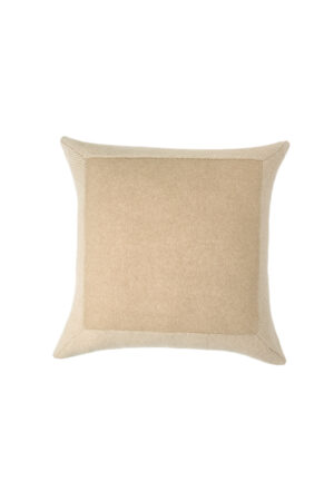 Front view of Sand Dune Knit Pillow, highlighting its balanced design and natural sand hue.