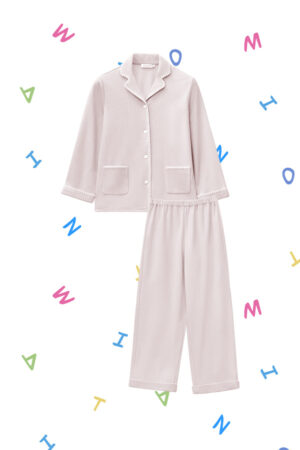 Shell Baby's Silk Wool Pajama Set in soft pink, featuring a relaxed fit with delicate embroidered trim.