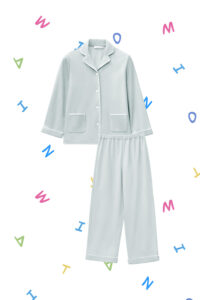 Shell Baby's Silk Wool Pajama Set in light blue with clean lapel collar and loose pants for cozy comfort.