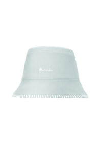 Shell Women's Silk Wool Bucket Hat in light blue with subtle embroidery and a softly structured curved brim.