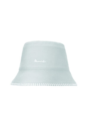 Shell Women's Silk Wool Bucket Hat in light blue with subtle embroidery and a softly structured curved brim.