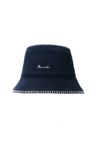 Shell Women's Silk Wool Bucket Hat in dark tone, showcasing embroidered brim detail and clean fisherman shape.