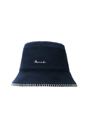 Shell Women's Silk Wool Bucket Hat in dark tone, showcasing embroidered brim detail and clean fisherman shape.