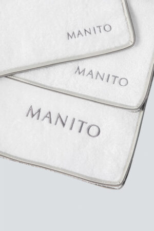 MANITO Soft Feeling 3 Pieces Bath Towel Set in gray embroidery and trim, luxurious blend of silk and Sea Island cotton.