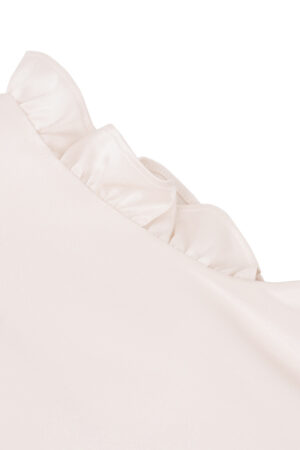 Ruffle sleeve detail on MANITO Sophia Baby Sleeveless Romper made of mulberry silk.