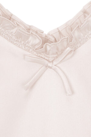 MANITO Sophia Kid's Nightdress neckline close-up showing delicate silk bow and stitching.