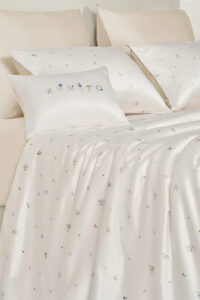 Sweet Garden Bedding Sets with Fitted Sheet-4 Pieces featuring soft silk layers and floral prints arranged across the bedding.