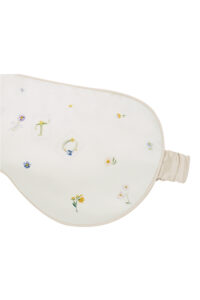 Sweet Garden Silk Eye Mask detailed floral stitching displayed across the silk surface.