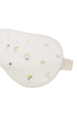 Sweet Garden Silk Eye Mask detailed floral stitching displayed across the silk surface.