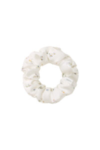 Sweet Garden Silk Hair Scrunchies Set-Three single scrunchie in floral Champagne Gray pattern.