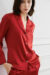 Sophisticated red wedding pajamas on a model, part of MANITO's wedding pajamas gift box collection.