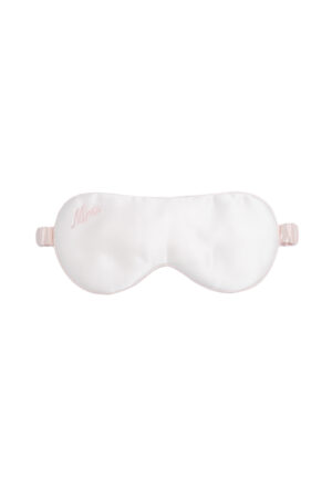 Front view of “Mrs” embroidered MANITO silk eye mask from the Wedding Mr. & Mrs. Silk Eye Mask Gift Box.