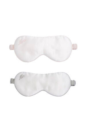Top view of “Mr” and “Mrs” MANITO silk eye masks for couples, included in the Wedding Mr. & Mrs. Gift Box.
