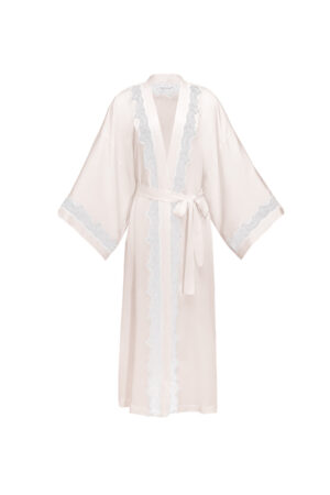 MANITO Wedding Women's Lace Silk Long Robe displayed flat with sash.