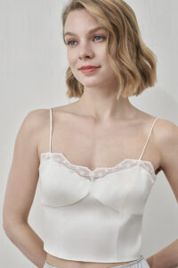 MANITO Windy Lace Silk Camisole Top showing fitted silhouette and elegant neckline.