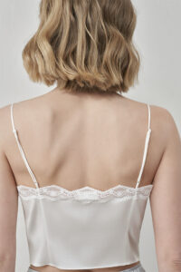 Back view of MANITO Windy Lace Silk Camisole Top with adjustable straps and lace trim.