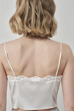 Back view of MANITO Windy Lace Silk Camisole Top with adjustable straps and lace trim.
