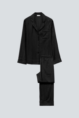 Flat lay of MANITO Faery Women's Pajama Set in black with matching pants and top.