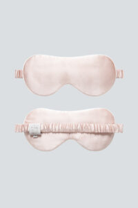MANITO HA Silk Eye Mask in pink displayed front and back, crafted for a smooth and relaxing rest.