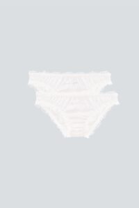 Coucou Women's 2pcs Silk Briefs in ivory white with lace trim and embroidered phrases.