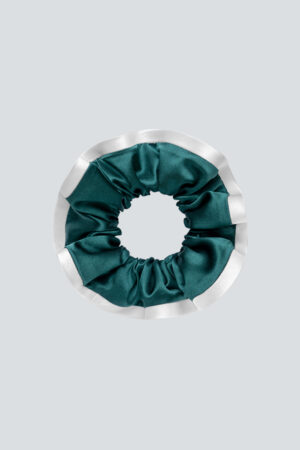 Deep green Two-tone Silk Scrunchie with crisp white trim delivers classic elegance and a soft, secure grip.