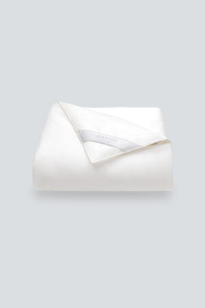 Luxurious silk filled duvet in ivory color providing comfort and elegance for the bedroom decor.