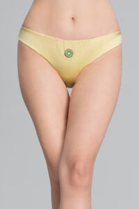 Kiwi embroidered silk briefs from the Fruity 3-Pack Silk Briefs Gift Box shown on model.
