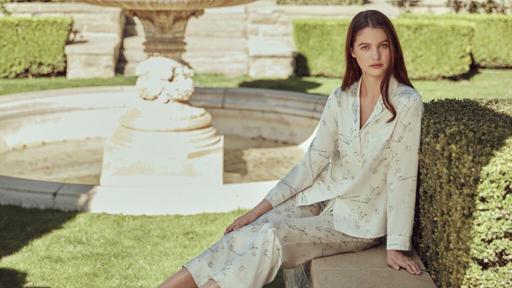 Luxury silk pajamas supporting skin hydration and smooth hair through natural silk amino acids