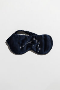 Single Stellar Zodiac Silk Eye Mask showing Virgo constellation in silver embroidery.