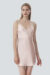 Freya Women's Silk Slip Dress in blush pink showcasing fluid drape and double shoulder straps for added charm.