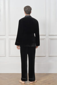 Back view of the Rome Velvet Men's Short Robe, displaying the plush velvet texture and comfortable wrap design.