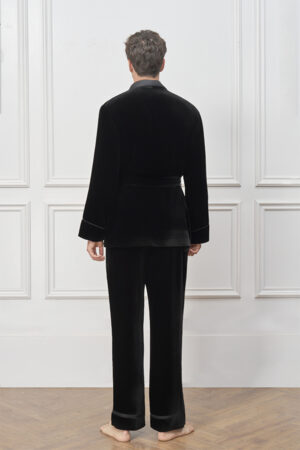 Back view of the Rome Velvet Men's Short Robe, displaying the plush velvet texture and comfortable wrap design.